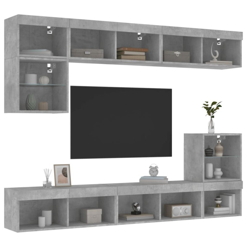 vidaXL 8-tlg. Wohnwand mit LED-Beleuchtung Betongrau Holzwerkstoff vidaXL 8-tlg. Wohnwand mit LED-Beleuchtung Betongrau Holzwerkstoff