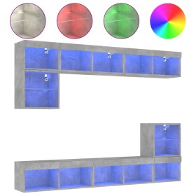 vidaXL 8-tlg. Wohnwand mit LED-Beleuchtung Betongrau Holzwerkstoff
