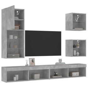 vidaXL 5-tlg. Wohnwand mit LED-Beleuchtung Betongrau Holzwerkstoff