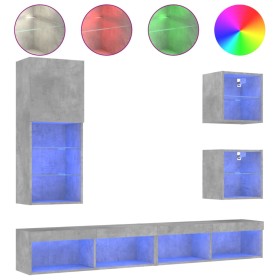 vidaXL 5-tlg. Wohnwand mit LED-Beleuchtung Betongrau Holzwerkstoff