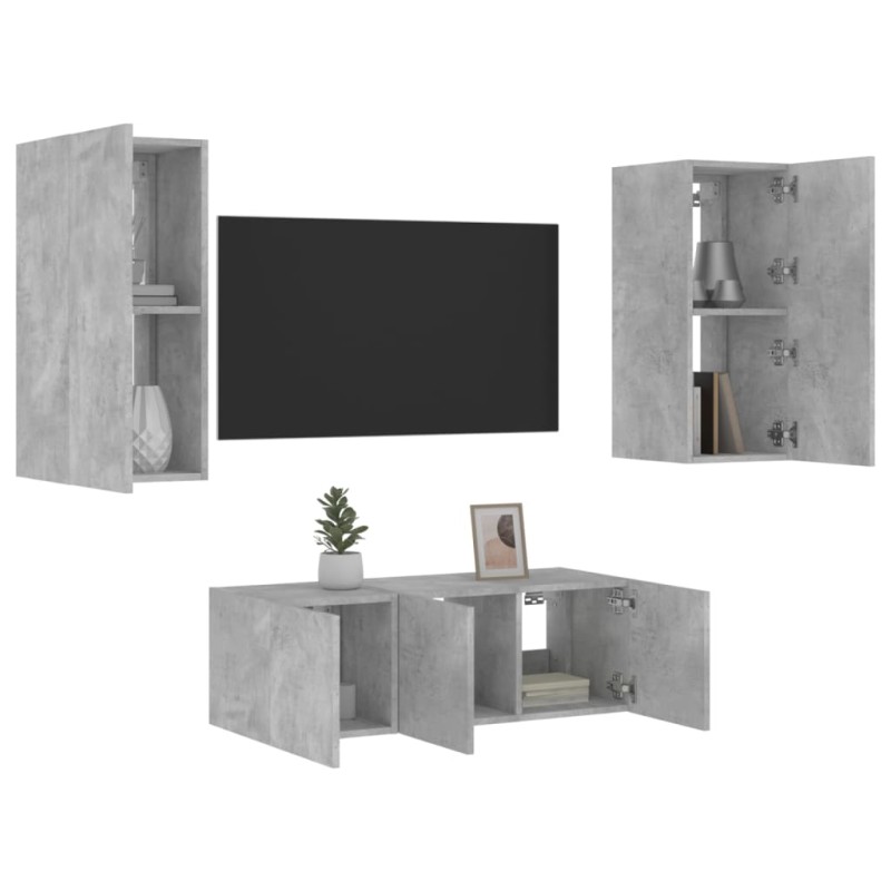 vidaXL 4-tlg. Wohnwand mit LED-Beleuchtung Betongrau Holzwerkstoff vidaXL 4-tlg. Wohnwand mit LED-Beleuchtung Betongrau Holzwerkstoff