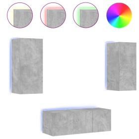 vidaXL 4-tlg. Wohnwand mit LED-Beleuchtung Betongrau Holzwerkstoff