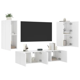 vidaXL 4-tlg. Wohnwand mit LED-Beleuchtung Weiß Holzwerkstoff