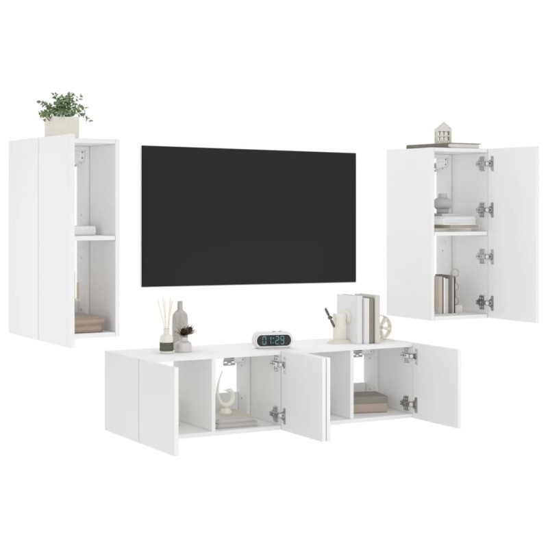 vidaXL 4-tlg. Wohnwand mit LED-Beleuchtung Weiß Holzwerkstoff vidaXL 4-tlg. Wohnwand mit LED-Beleuchtung Weiß Holzwerkstoff