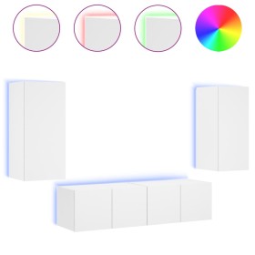 vidaXL 4-tlg. Wohnwand mit LED-Beleuchtung Weiß Holzwerkstoff
