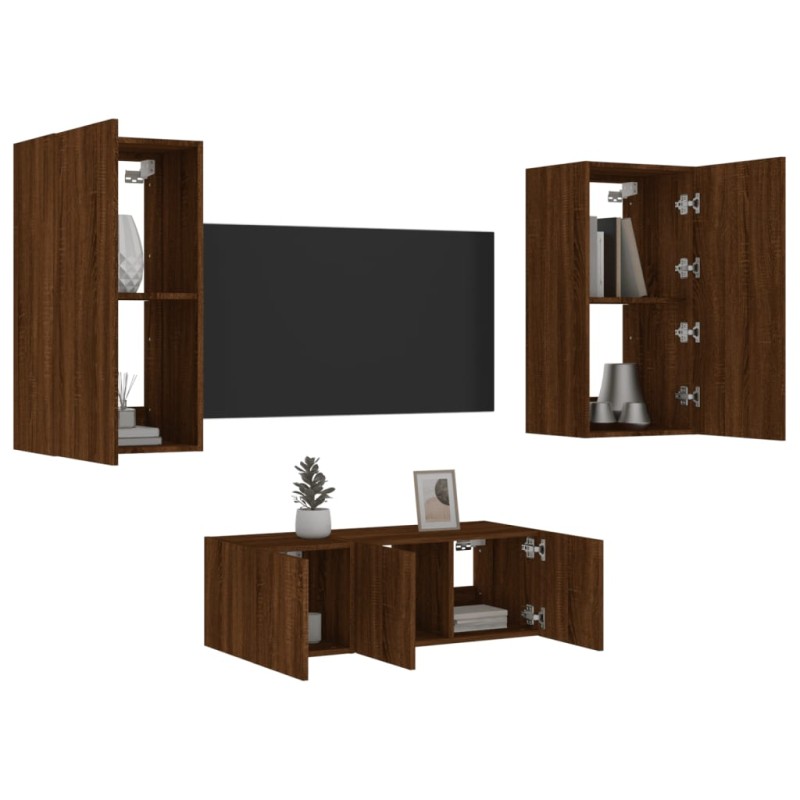vidaXL 4-tlg. Wohnwand mit LED-Beleuchtung Braun Eiche Holzwerkstoff vidaXL 4-tlg. Wohnwand mit LED-Beleuchtung Braun Eiche Holzwerkstoff