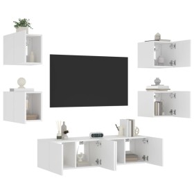 vidaXL 6-tlg. Wohnwand mit LED-Beleuchtung Weiß Holzwerkstoff