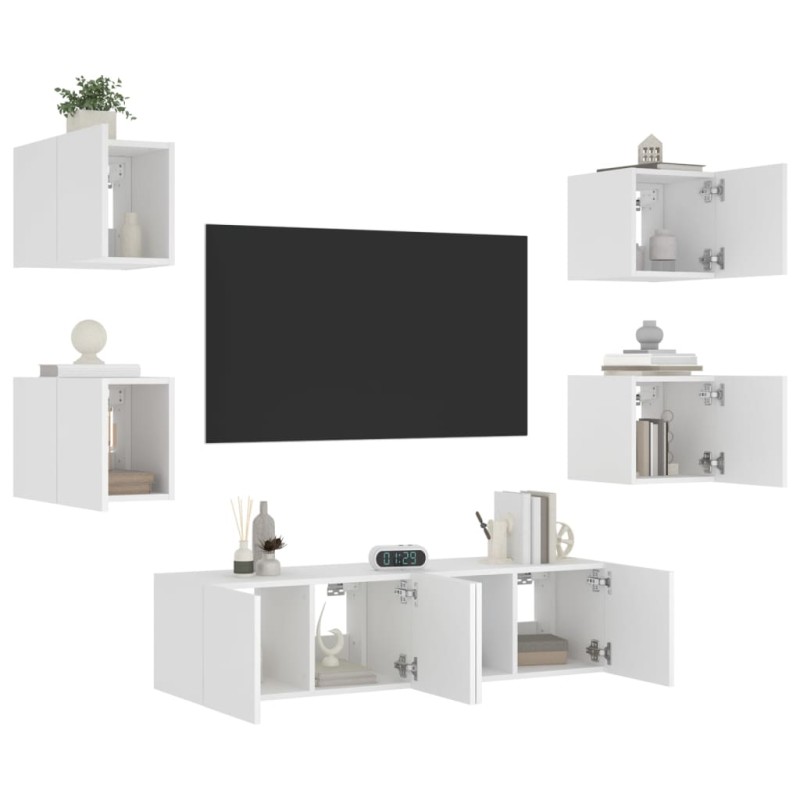 vidaXL 6-tlg. Wohnwand mit LED-Beleuchtung Weiß Holzwerkstoff vidaXL 6-tlg. Wohnwand mit LED-Beleuchtung Weiß Holzwerkstoff