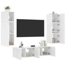 vidaXL 6-tlg. Wohnwand mit LED-Beleuchtung Weiß Holzwerkstoff