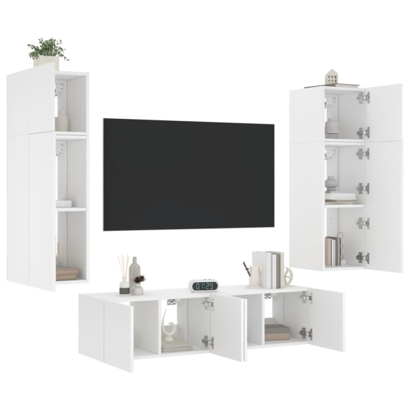 vidaXL 6-tlg. Wohnwand mit LED-Beleuchtung Weiß Holzwerkstoff vidaXL 6-tlg. Wohnwand mit LED-Beleuchtung Weiß Holzwerkstoff