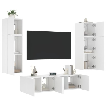 vidaXL 6-tlg. Wohnwand mit LED-Beleuchtung Weiß Holzwerkstoff
