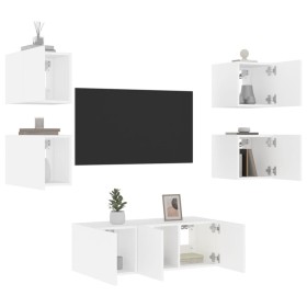 vidaXL 6-tlg. Wohnwand mit LED-Beleuchtung Weiß Holzwerkstoff