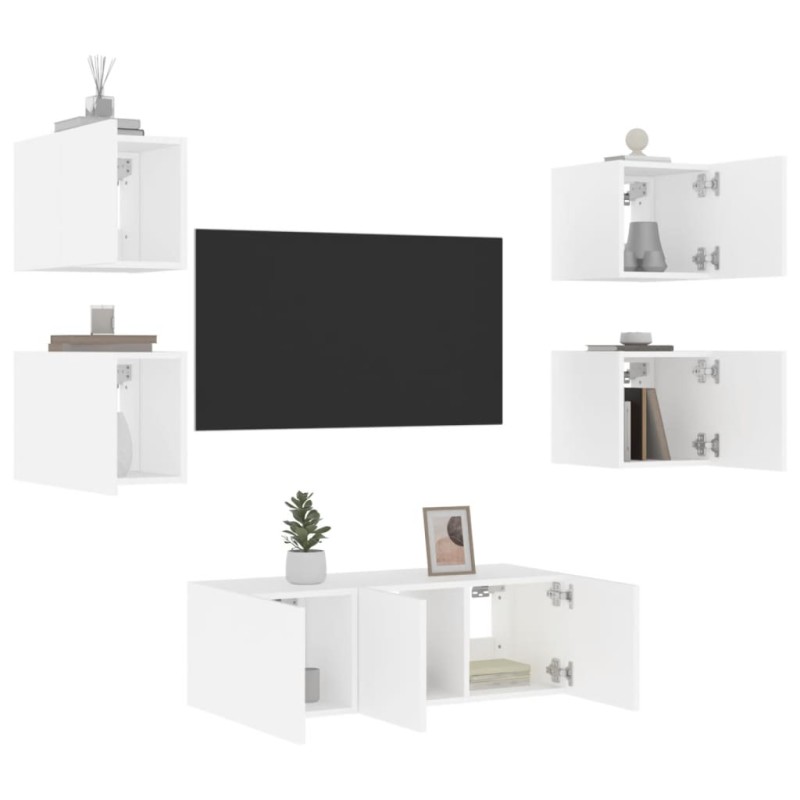 vidaXL 6-tlg. Wohnwand mit LED-Beleuchtung Weiß Holzwerkstoff vidaXL 6-tlg. Wohnwand mit LED-Beleuchtung Weiß Holzwerkstoff