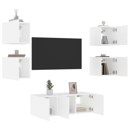 vidaXL 6-tlg. Wohnwand mit LED-Beleuchtung Weiß Holzwerkstoff