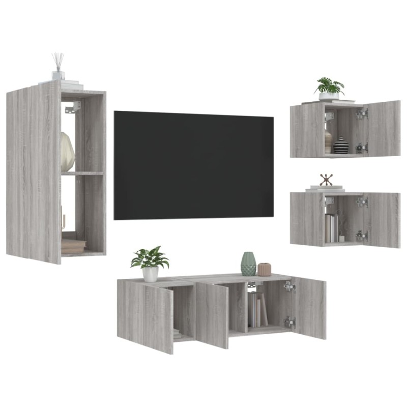 vidaXL 5-tlg. Wohnwand mit LED-Beleuchtung Grau Sonoma Holzwerkstoff vidaXL 5-tlg. Wohnwand mit LED-Beleuchtung Grau Sonoma Holzwerkstoff