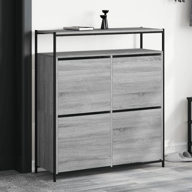 vidaXL Schuhschrank mit 4 Klappen Grau Sonoma 100x34x112 cm vidaXL Schuhschrank mit 4 Klappen Grau Sonoma 100x34x112 cm