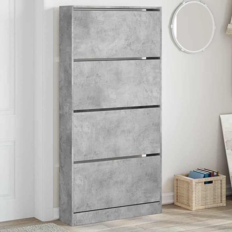 vidaXL Schuhschrank mit 4 Klappen Betongrau 80x21x163,5 cm vidaXL Schuhschrank mit 4 Klappen Betongrau 80x21x163,5 cm