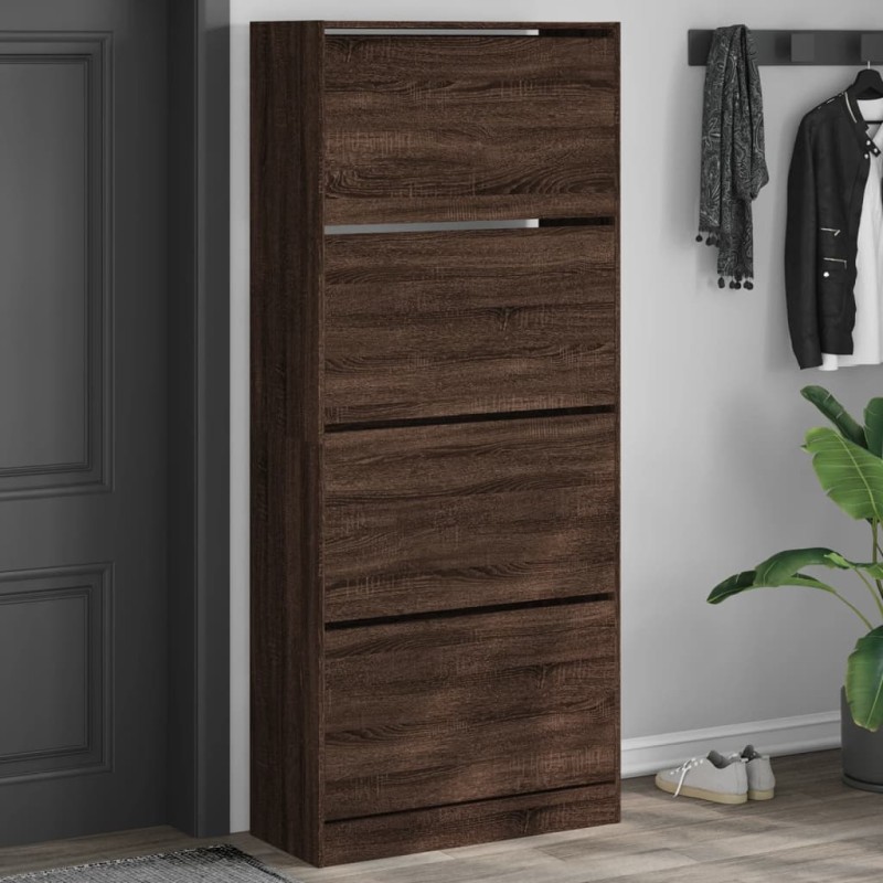 vidaXL Schuhschrank mit 4 Klappen Braun Eiche-Optik 80x34x187,5 cm vidaXL Schuhschrank mit 4 Klappen Braun Eiche-Optik 80x34x187,5 cm