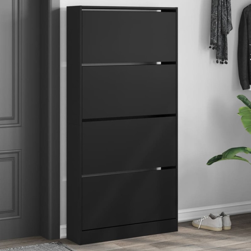 vidaXL Schuhschrank mit 4 Klappen Schwarz 80x21x163,5 cm vidaXL Schuhschrank mit 4 Klappen Schwarz 80x21x163,5 cm