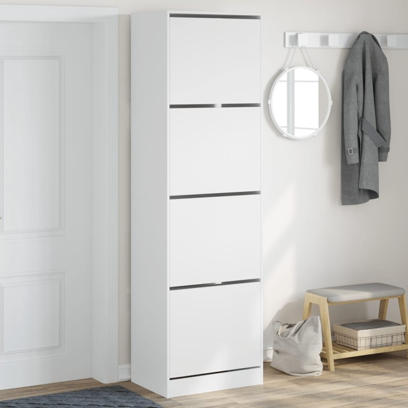vidaXL Schuhschrank mit 4 Klappen Weiß 60x42x204 cm vidaXL Schuhschrank mit 4 Klappen Weiß 60x42x204 cm