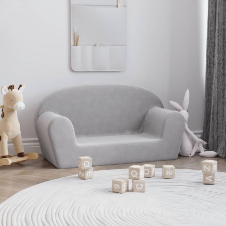 vidaXL Kindersofa 2-Sitzer Hellgrau Weich Plüsch