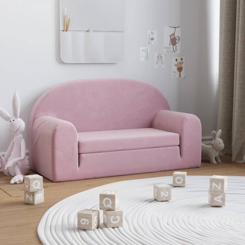 vidaXL Kinder-Schlafsofa 2-Sitzer Rosa Weicher Plüsch vidaXL Kinder-Schlafsofa 2-Sitzer Rosa Weicher Plüsch