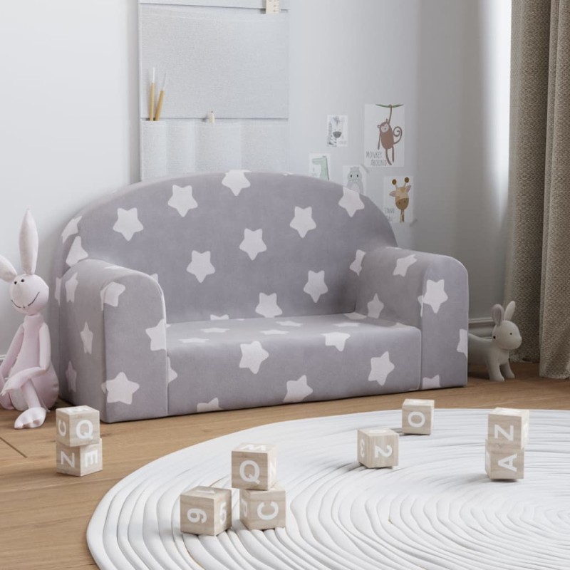 vidaXL Kindersofa 2-Sitzer Hellgrau mit Sternen Weich Plüsch vidaXL Kindersofa 2-Sitzer Hellgrau mit Sternen Weich Plüsch