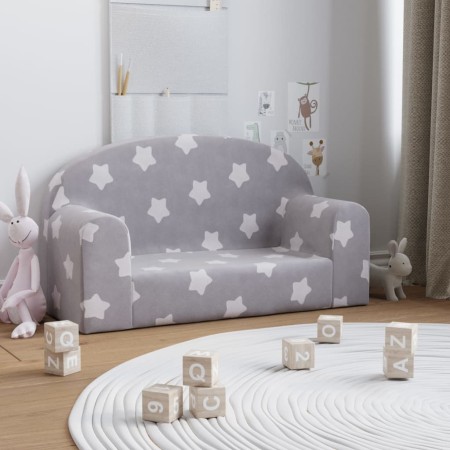 vidaXL Kindersofa 2-Sitzer Hellgrau mit Sternen Weich Plüsch