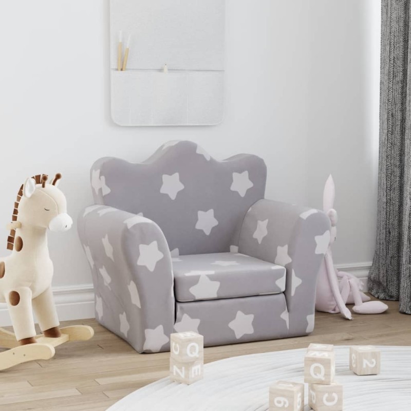 vidaXL Schlafsofa für Kinder Hellgrau Sterne Weich Plüsch vidaXL Schlafsofa für Kinder Hellgrau Sterne Weich Plüsch