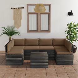vidaXL 7-tlg. Garten-Sofagarnitur aus Paletten mit Kissen Kiefernholz