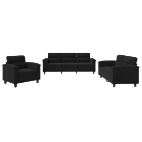 vidaXL 3-tlg. Sofagarnitur mit Kissen Schwarz Mikrofasergewebe