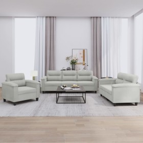 vidaXL 3-tlg. Sofagarnitur mit Kissen Hellgrau Mikrofasergewebe