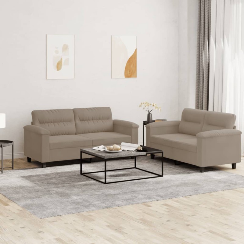 vidaXL 2-tlg. Sofagarnitur mit Kissen Taupe Mikrofasergewebe vidaXL 2-tlg. Sofagarnitur mit Kissen Taupe Mikrofasergewebe
