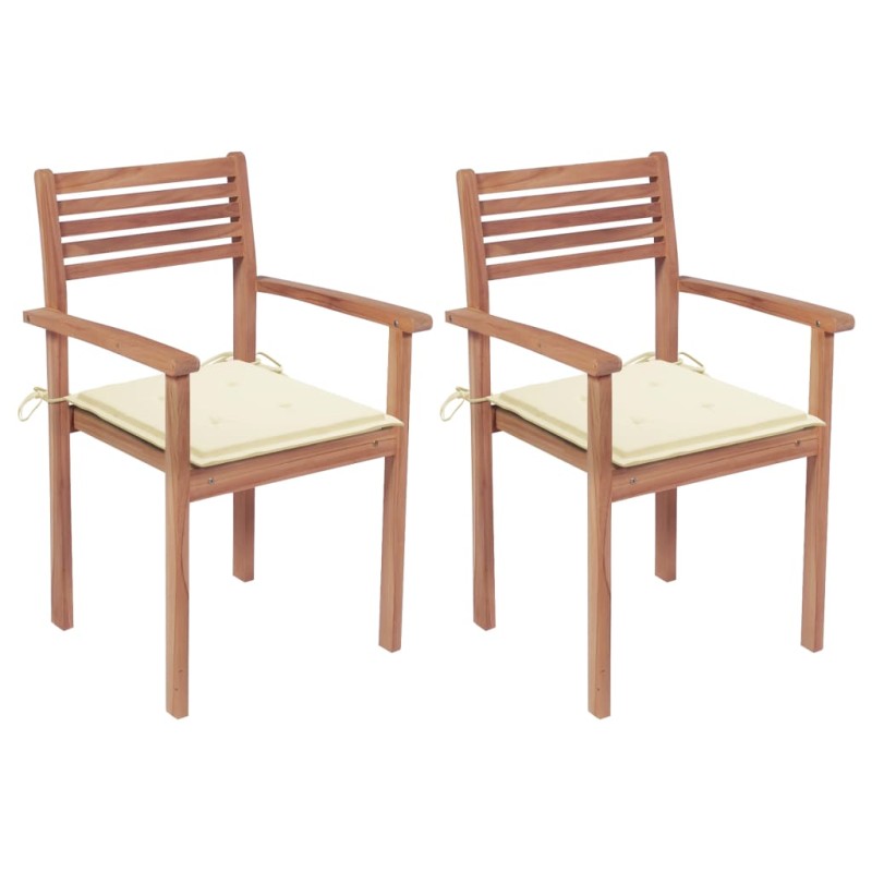 Gartenstühle 2 Stk. mit Cremeweißen Kissen Massivholz Teak Gartenstühle 2 Stk. mit Cremeweißen Kissen Massivholz Teak
