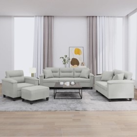 vidaXL 4-tlg. Sofagarnitur mit Kissen Hellgrau Mikrofasergewebe