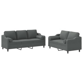 vidaXL 2-tlg. Sofagarnitur mit Kissen Dunkelgrau Stoff