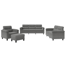 vidaXL 4-tlg. Sofagarnitur mit Kissen Dunkelgrau Mikrofasergewebe