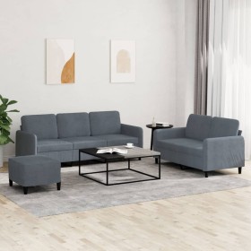 vidaXL 3-tlg. Sofagarnitur Dunkelgrau Samt