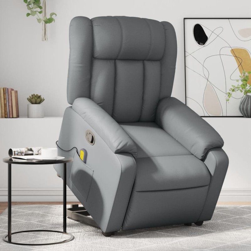 vidaXL Massagesessel mit Aufstehhilfe Grau Kunstleder vidaXL Massagesessel mit Aufstehhilfe Grau Kunstleder