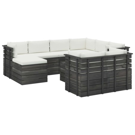 vidaXL 10-tlg. Garten-Sofagarnitur aus Paletten mit Kissen Kiefernholz