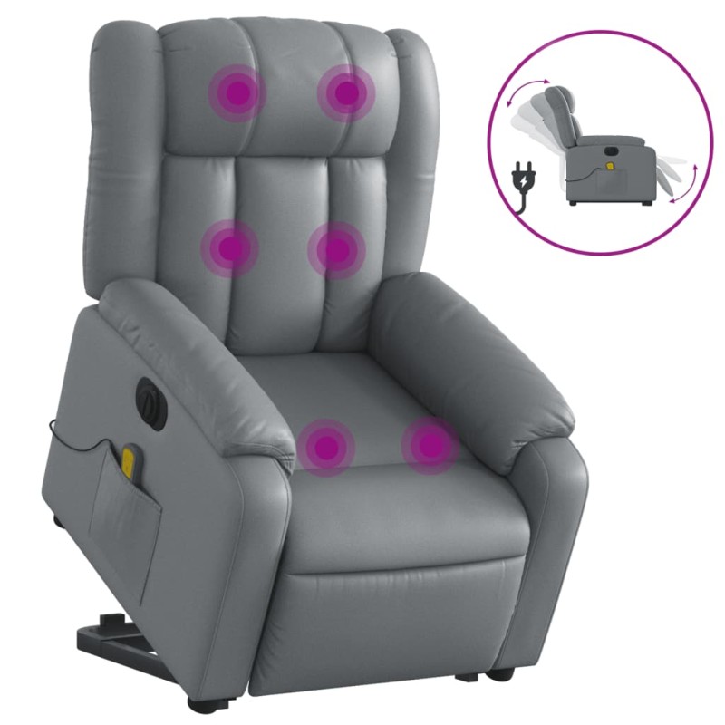 vidaXL Massagesessel mit Aufstehhilfe Elektrisch Grau Kunstleder vidaXL Massagesessel mit Aufstehhilfe Elektrisch Grau Kunstleder