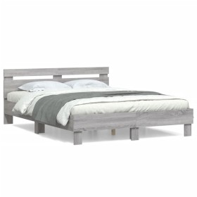 vidaXL Bettgestell mit Kopfteil Grau Sonoma 140x190 cm Holzwerkstoff