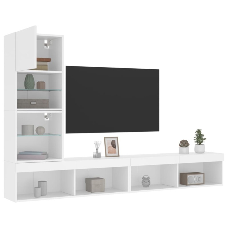 vidaXL 4-tlg. Wohnwand mit LED-Beleuchtung Weiß Holzwerkstoff vidaXL 4-tlg. Wohnwand mit LED-Beleuchtung Weiß Holzwerkstoff