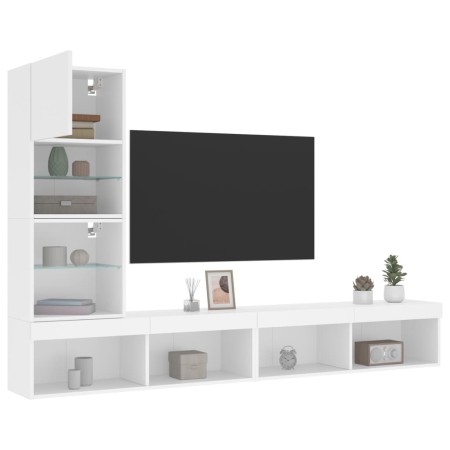 vidaXL 4-tlg. Wohnwand mit LED-Beleuchtung Weiß Holzwerkstoff