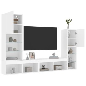 vidaXL 4-tlg. Wohnwand mit LED-Beleuchtung Weiß Holzwerkstoff