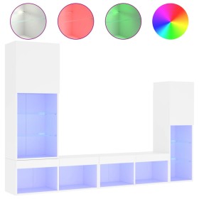 vidaXL 4-tlg. Wohnwand mit LED-Beleuchtung Weiß Holzwerkstoff