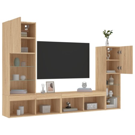 vidaXL 4-tlg. Wohnwand mit LED-Beleuchtung Sonoma-Eiche Holzwerkstoff