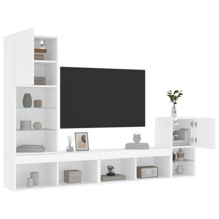 vidaXL 4-tlg. Wohnwand mit LED-Beleuchtung Weiß Holzwerkstoff