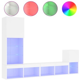 vidaXL 4-tlg. Wohnwand mit LED-Beleuchtung Weiß Holzwerkstoff