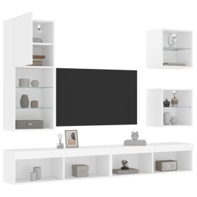 vidaXL 5-tlg. Wohnwand mit LED-Beleuchtung Weiß Holzwerkstoff